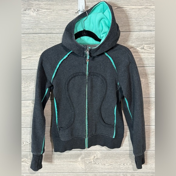 Lululemon Scuba Full Zip Sweatshirt/Hoodie, Vintage, Gray/Teal, Size 6 - Picture 3 of 6
